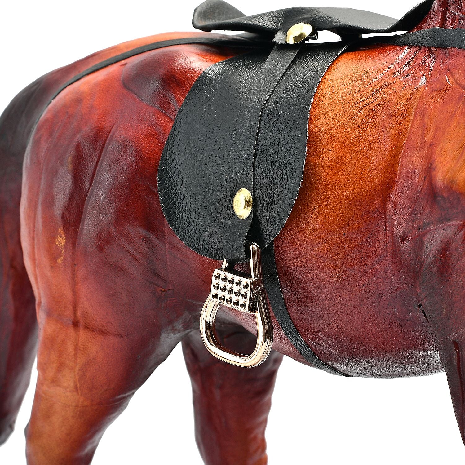 Handcrafted Pure Leather Trotting Horse Figurine (Size 30x27x10 cm) - Horse