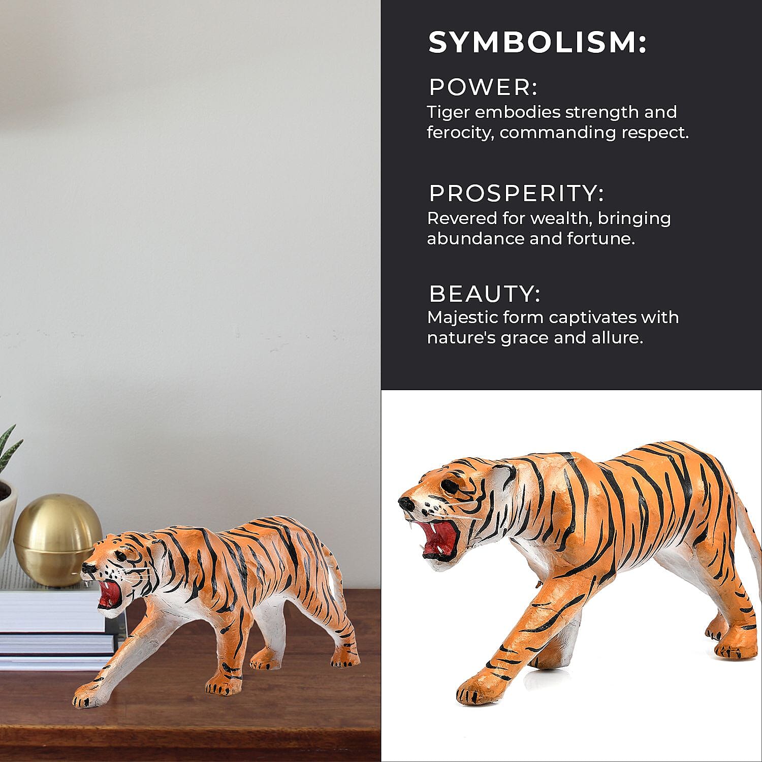 Handcrafted Pure Leather Tiger Figurine (Size 35x18x7 cm) - Brown