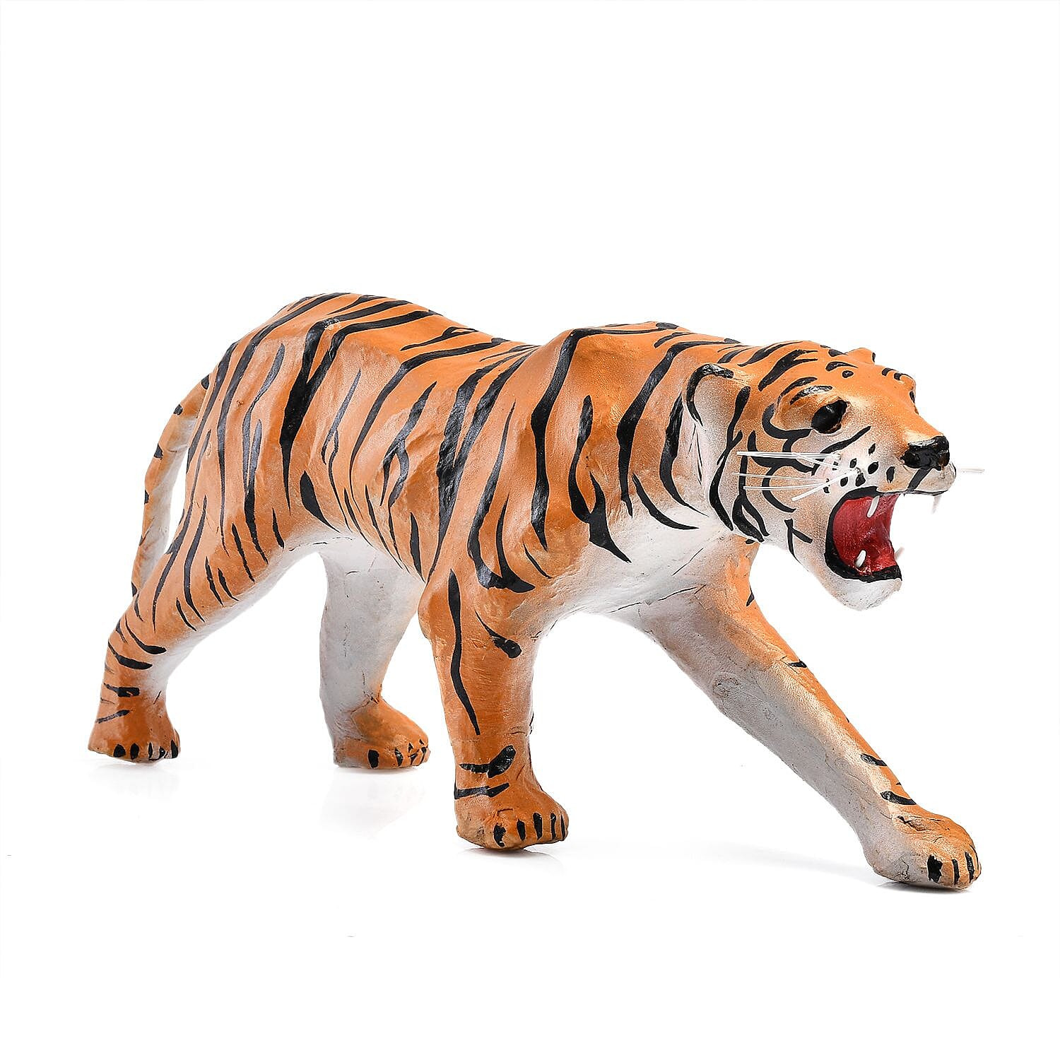 Handcrafted Pure Leather Tiger Figurine (Size 35x18x7 cm) - Brown