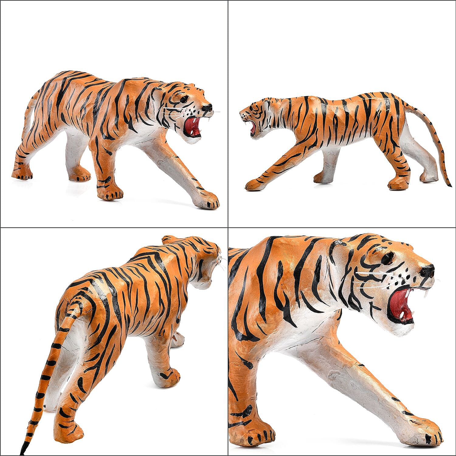 Handcrafted Pure Leather Tiger Figurine (Size 35x18x7 cm) - Brown