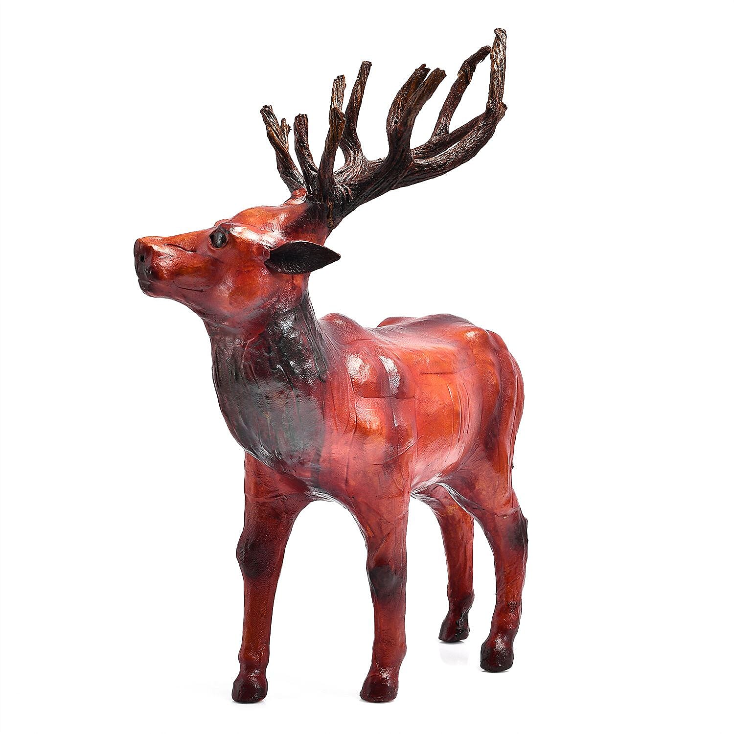 Handcrafted Pure Leather Deer Figurine (Size 33x28x10 cm) - Multi