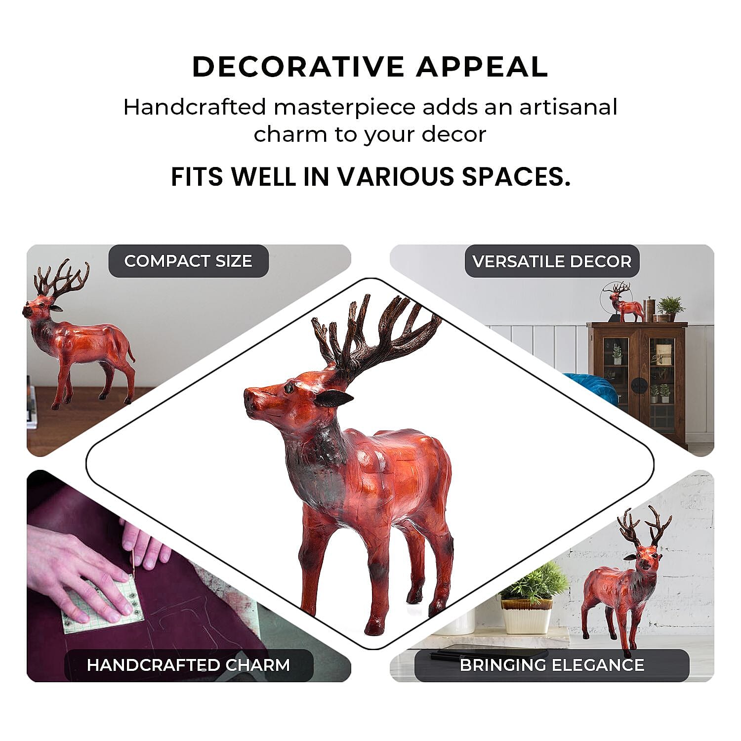 Handcrafted Pure Leather Deer Figurine (Size 33x28x10 cm) - Multi