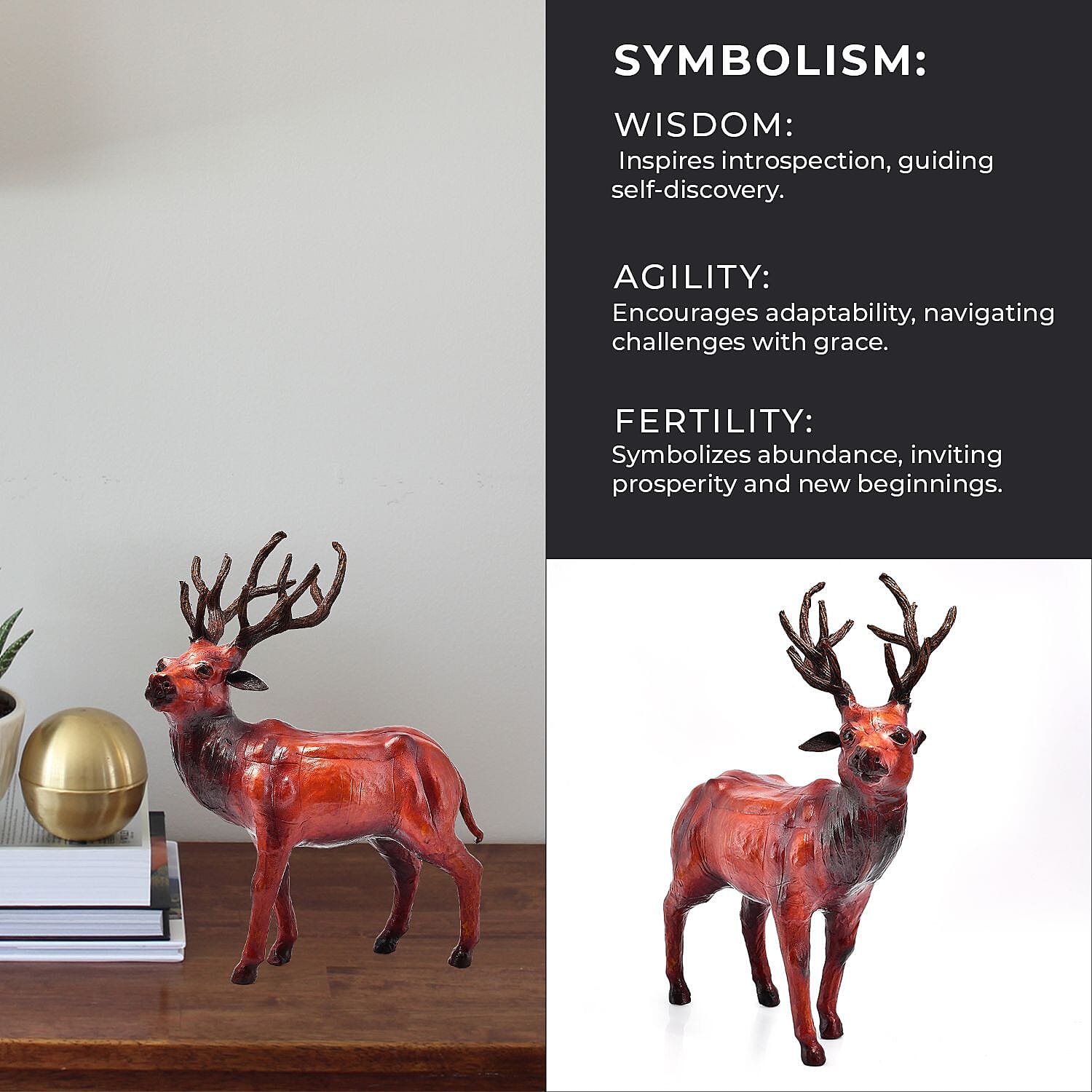 Handcrafted Pure Leather Deer Figurine (Size 33x28x10 cm) - Multi