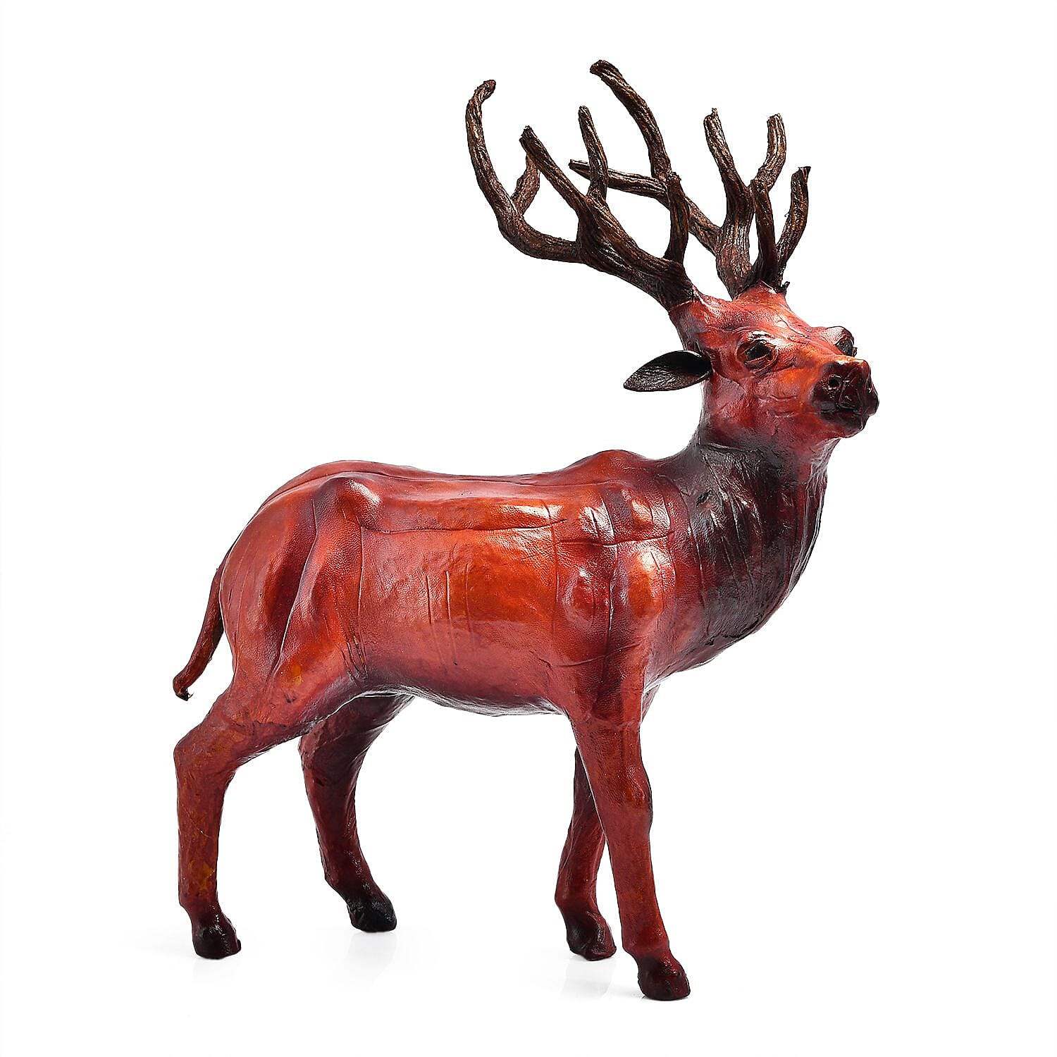 Handcrafted Pure Leather Deer Figurine (Size 33x28x10 cm) - Multi