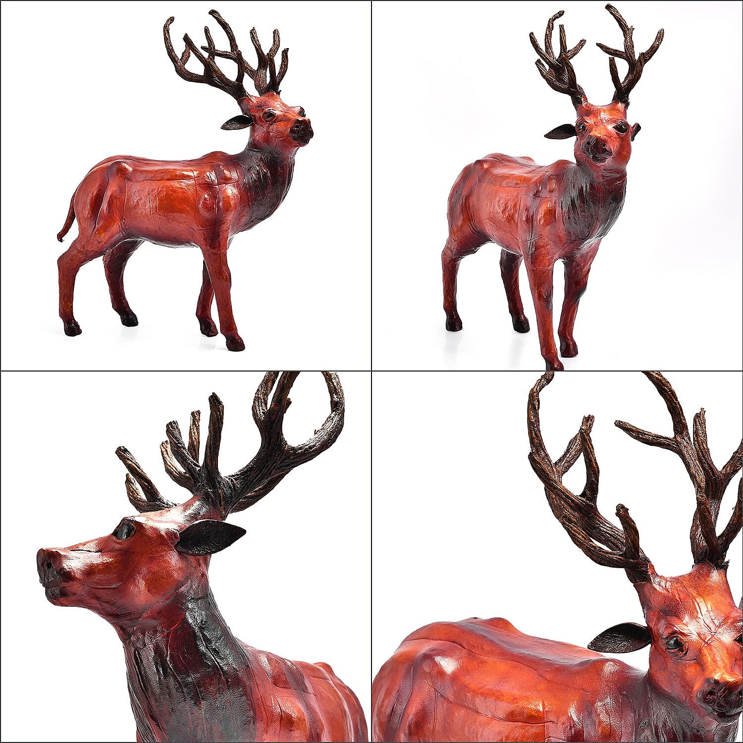 Handcrafted Pure Leather Deer Figurine (Size 33x28x10 cm) - Multi