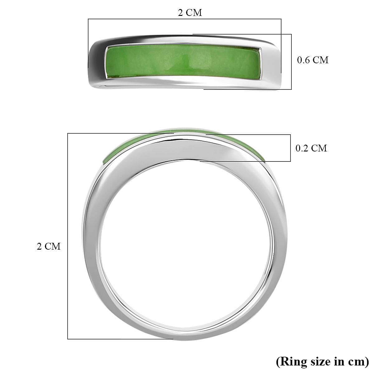 Green Jadeite Jade Band Ring in Rhodium Overlay Sterling Silver