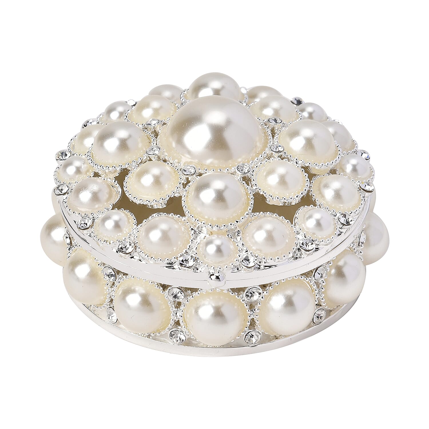 Bowknot Rhinestone Bejewelled Pearl Trinket Box (Size 6x6x3 cm) - White