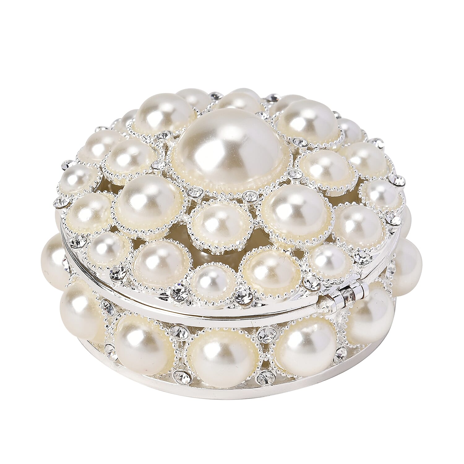 Bowknot Rhinestone Bejewelled Pearl Trinket Box (Size 6x6x3 cm) - White