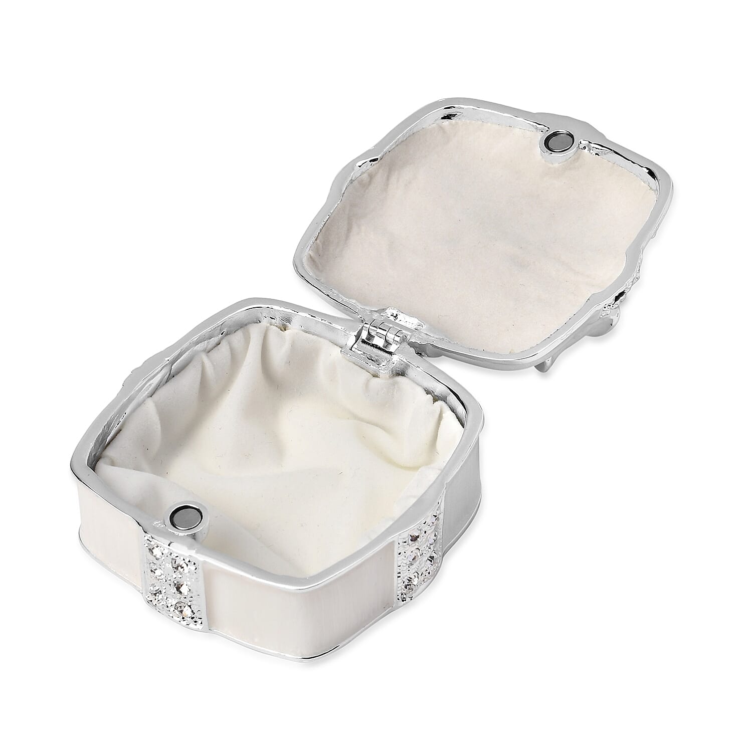 Bowknot Rhinestone Bejewelled Square Trinket Box (Size 6.4x6.5x3.8 cm) - White