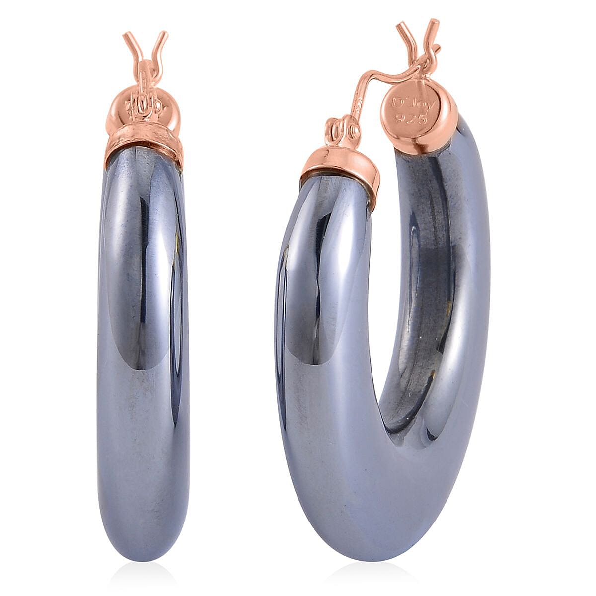 Terahertz Hoop Earrings in Rose Gold Overlay Sterling Silver 63.70 Ct