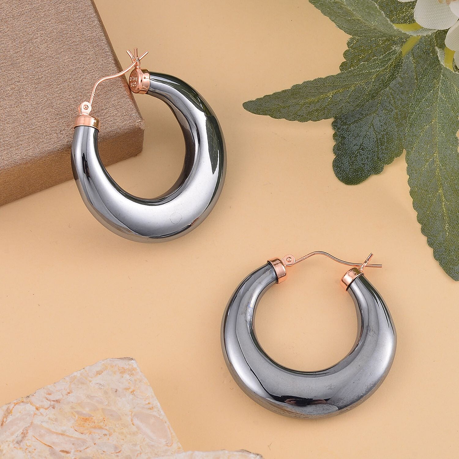 Terahertz Hoop Earrings in Rose Gold Overlay Sterling Silver 63.70 Ct