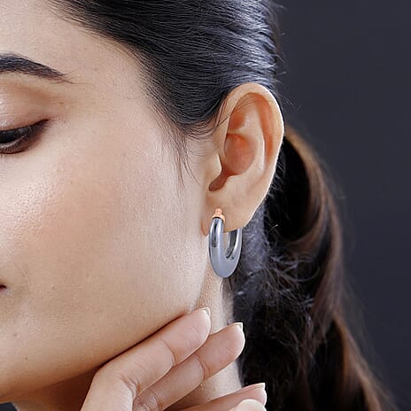 Terahertz Hoop Earrings in RG Overlay Sterling Silver 63.70 Ct