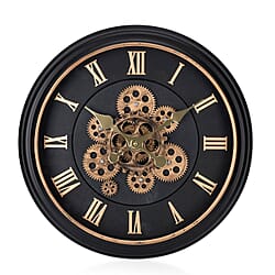 Large Vintage Turning Gears Wall Clock with Large Roman Numerals, Distinctive Retro Design (Size 45 cm) - White Curve