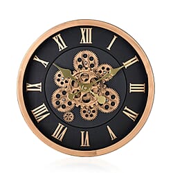 Large Vintage Turning Gears Wall Clock with Large Roman Numerals, Distinctive Retro Design (Size 45 cm)
