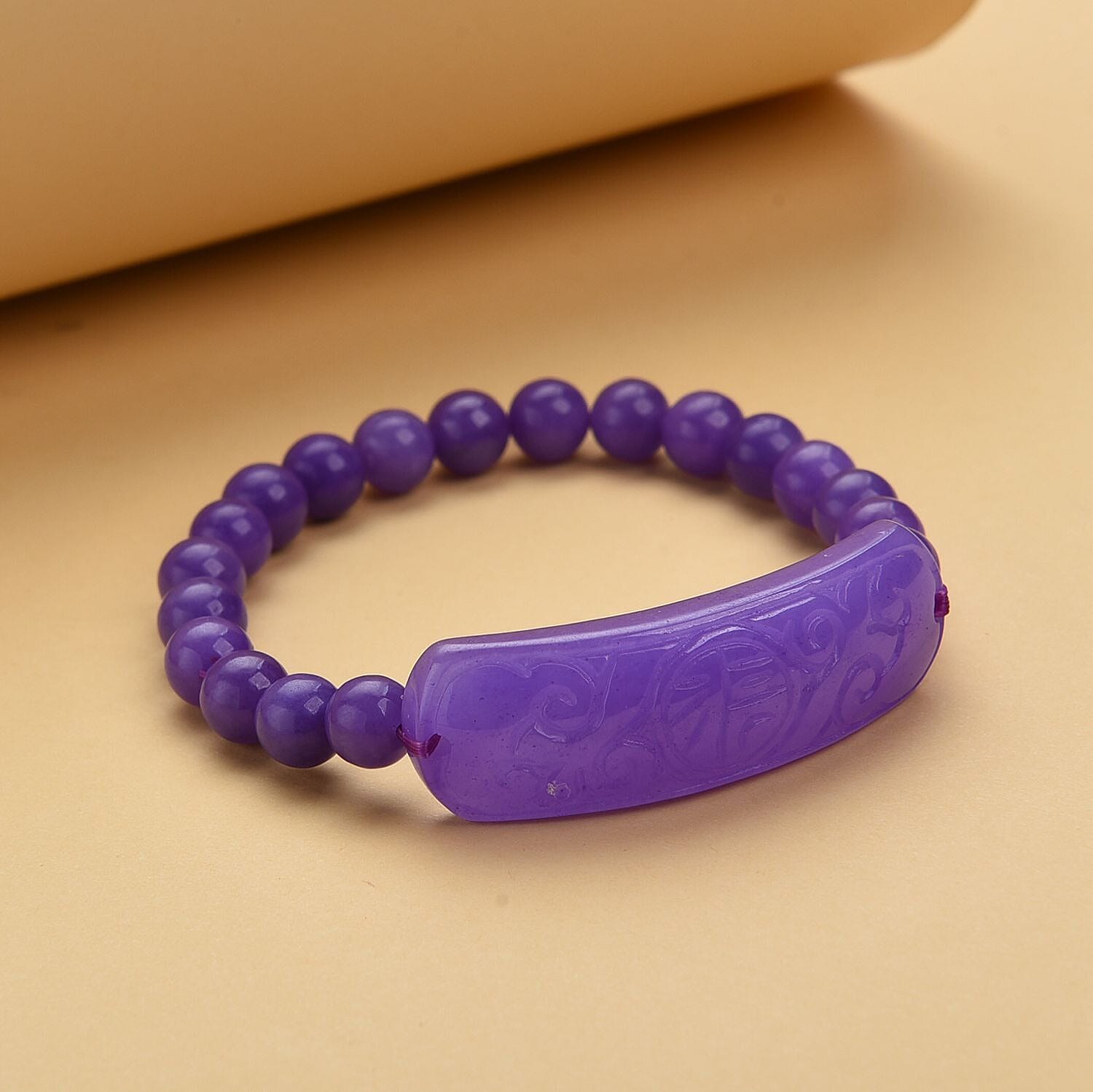 Purple Jadeite Jade Beads Carved Bracelet (Size 7-7.5) 150.00 Ct.
