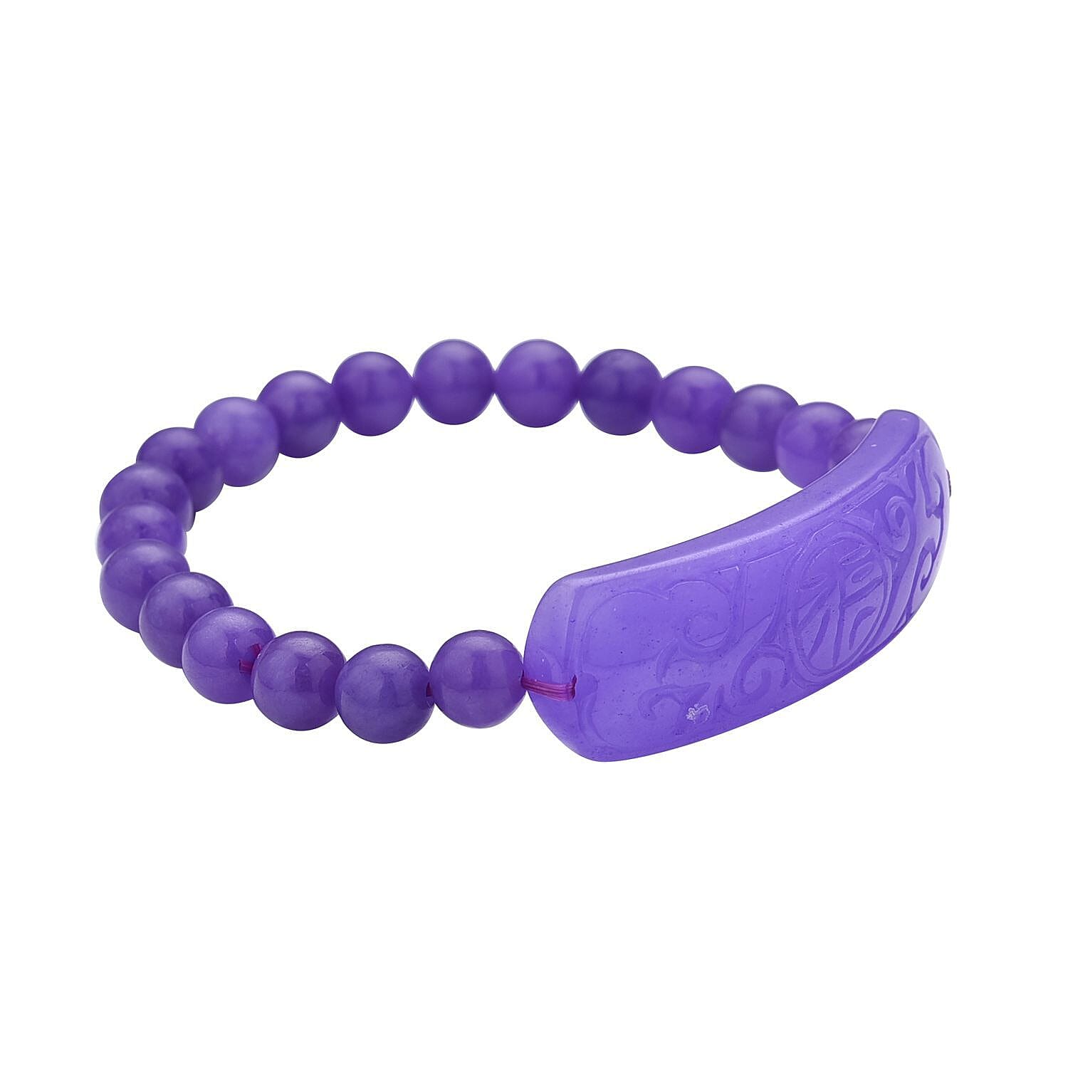 Purple Jadeite Jade Beads Carved Bracelet (Size 7-7.5) 150.00 Ct.