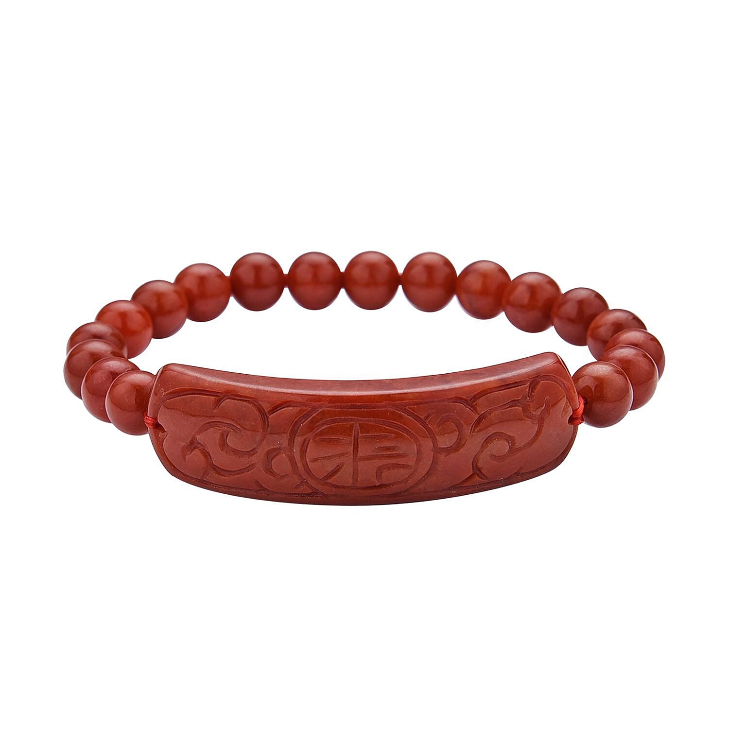 Red Jadeite Jade Beads Carved Bracelet (Size 7-7.5) 150.00 Ct.