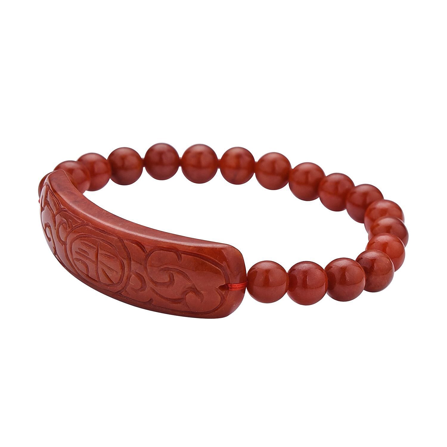 Red Jadeite Jade Beads Carved Bracelet (Size 7-7.5) 150.00 Ct.