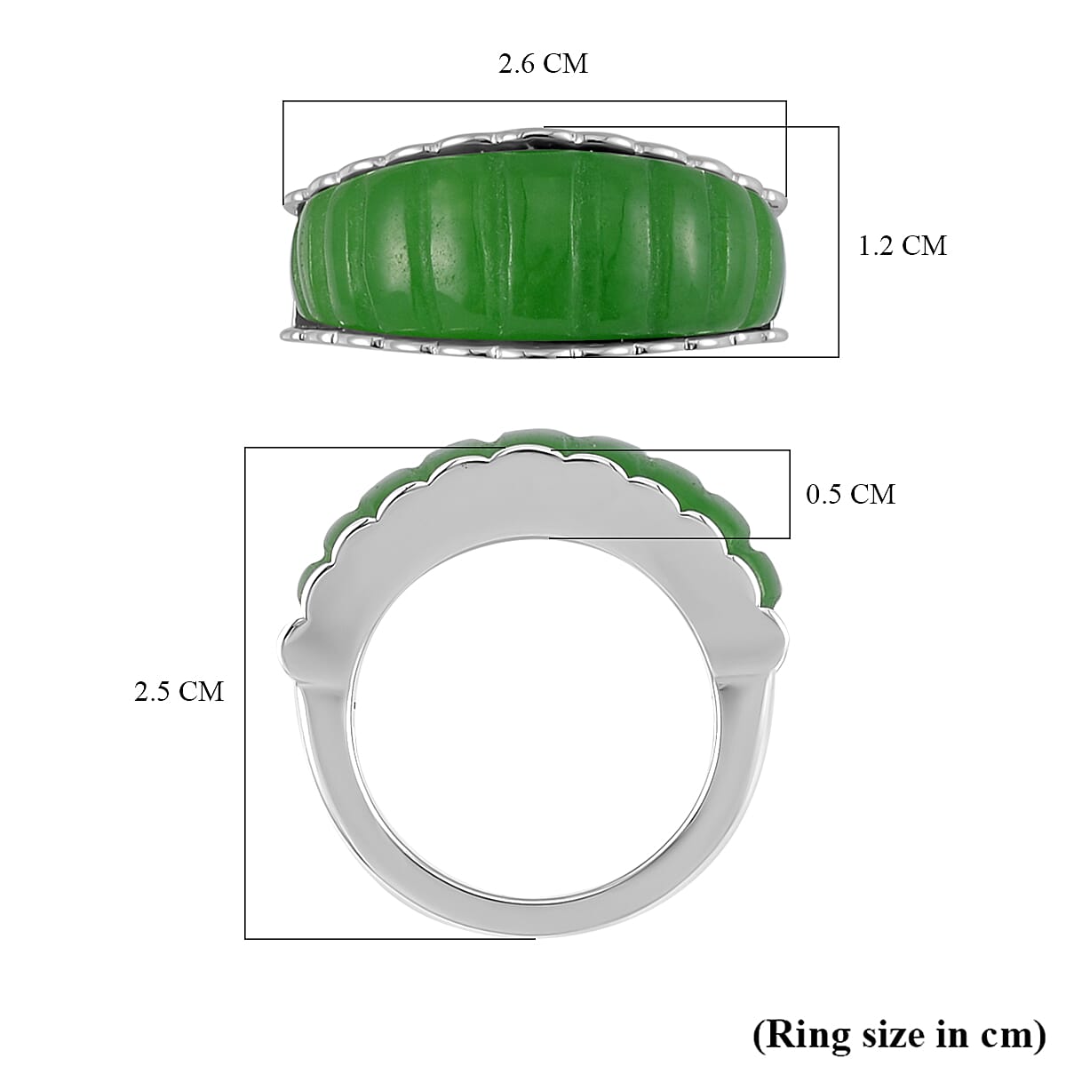 Green Jadeite Jade Ring in Rhodium Overlay Sterling Silver 15.17 Ct, Silver Wt 6.00 Gms.