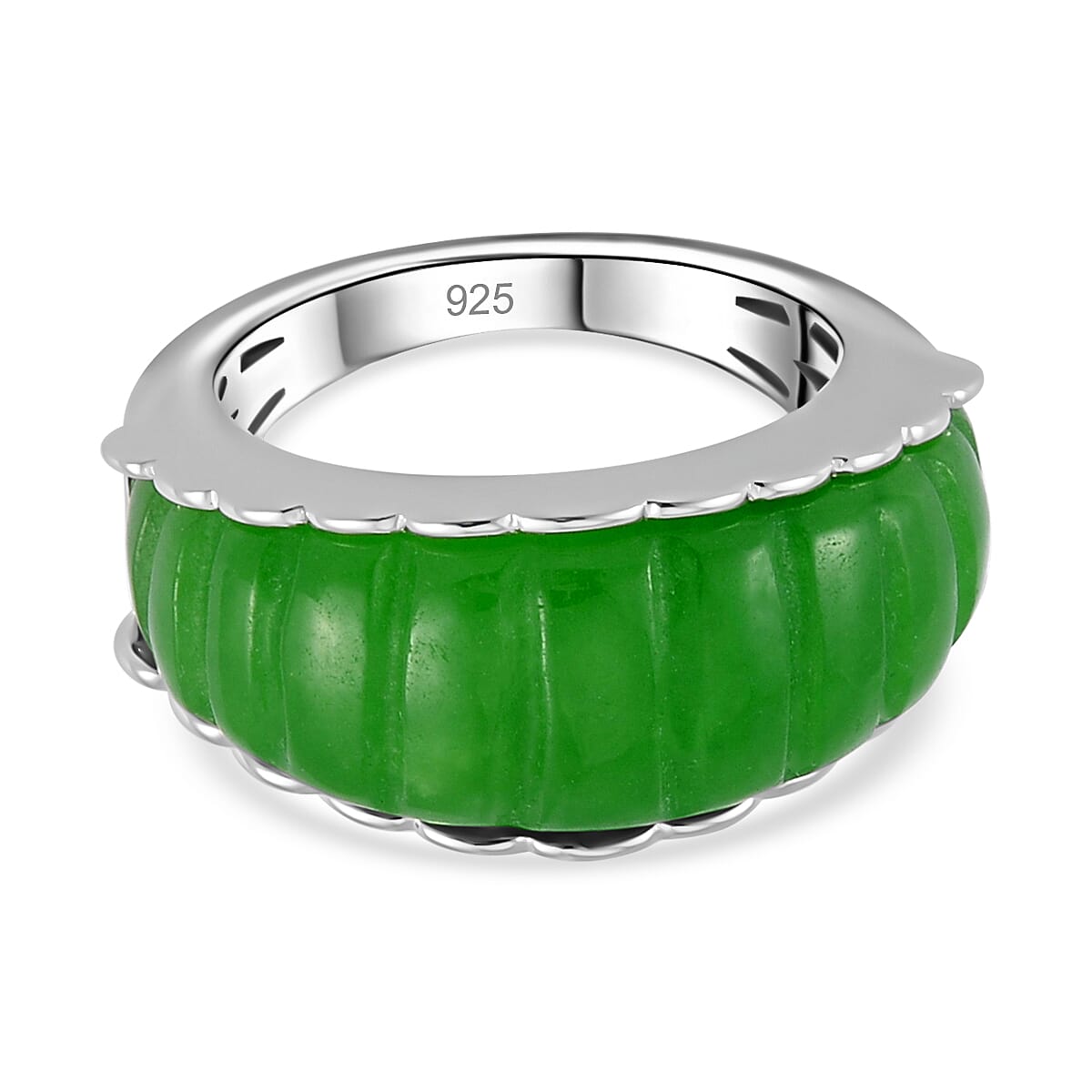 Green Jadeite Jade Ring in Rhodium Overlay Sterling Silver 15.17 Ct, Silver Wt 6.00 Gms.