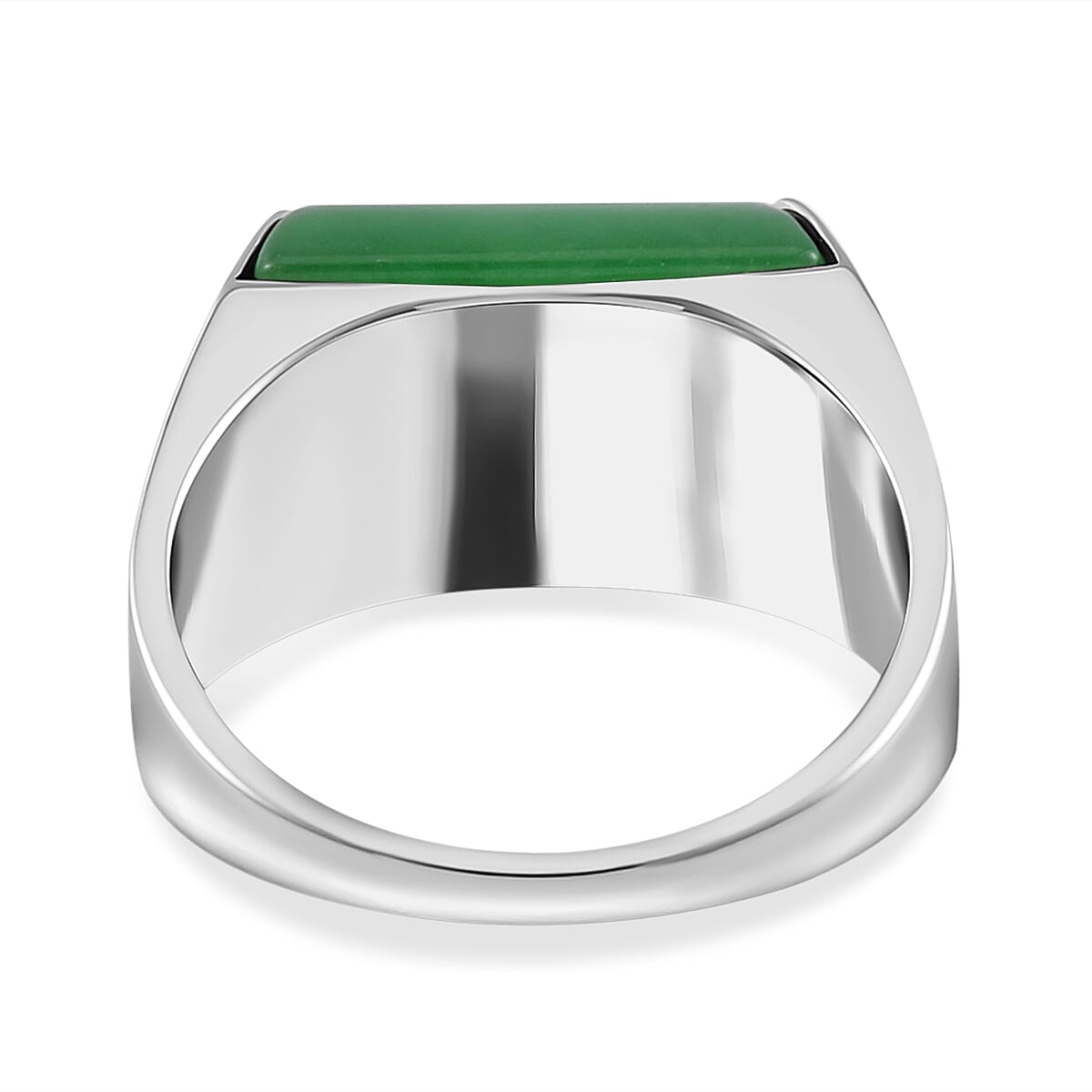 Green Jade Ring in Rhodium Overlay Sterling Silver 12.00 Ct, Silver Wt. 6.50 GM