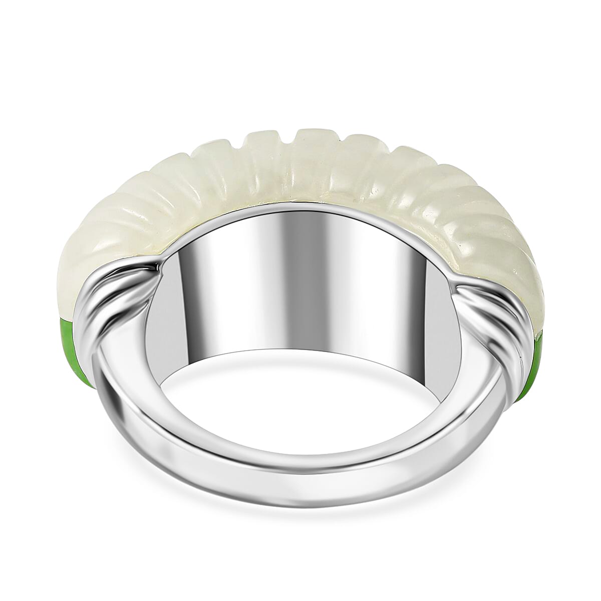 Green & Natural White Jade Dome Ring in Rhodium Overlay Sterling Silver 25.80 Ct, Silver Wt 6.50 GM Green & Natural White Jade Dome Ring in Rhodium Overlay Sterling Silver 25.80 Ct, Silver Wt 6.50 GM