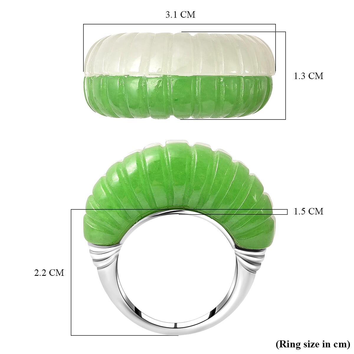 Green & Natural White Jade Dome Ring in Rhodium Overlay Sterling Silver 25.80 Ct, Silver Wt 6.50 GM Green & Natural White Jade Dome Ring in Rhodium Overlay Sterling Silver 25.80 Ct, Silver Wt 6.50 GM