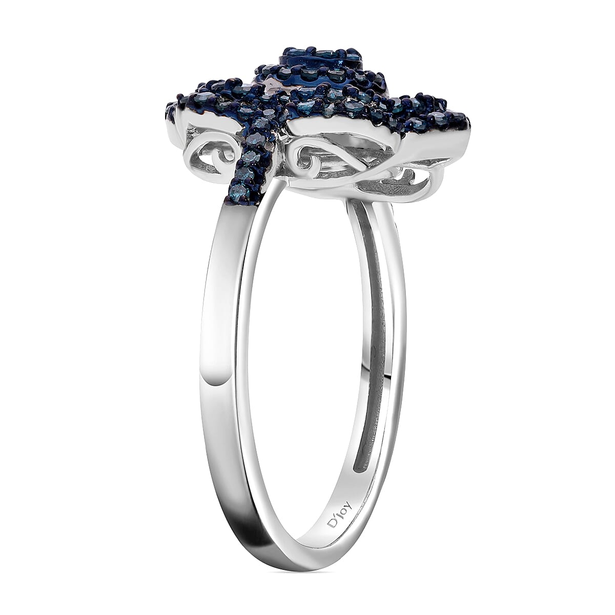 Designer Inspired- Blue Diamond and White Diamond Ring in Platinum Overlay Sterling Silver 1.00 Ct