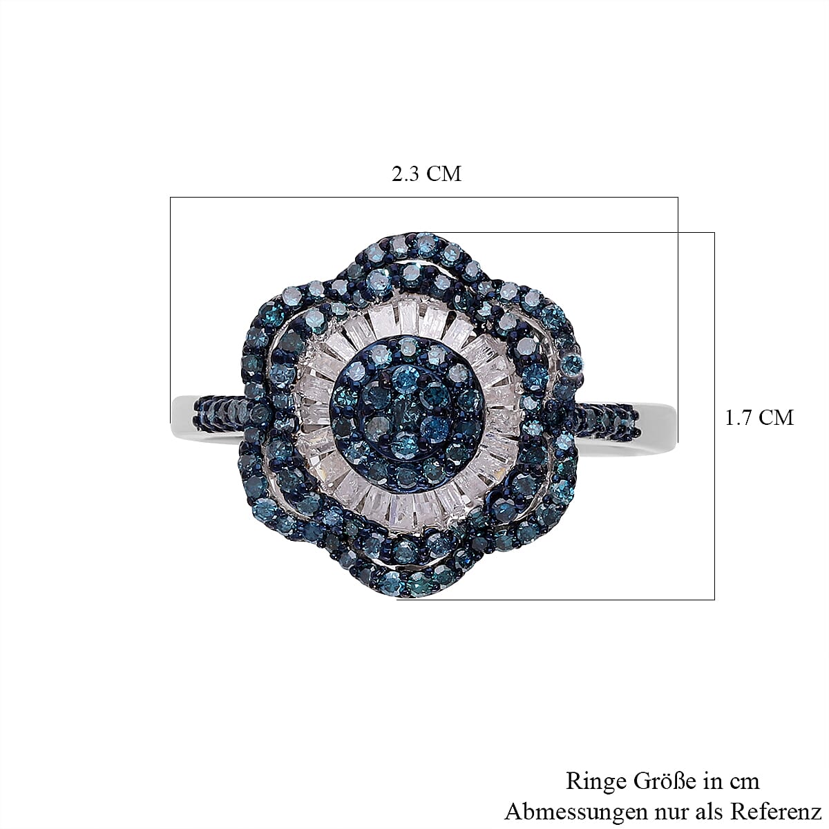 Designer Inspired- Blue Diamond and White Diamond Ring in Platinum Overlay Sterling Silver 1.00 Ct