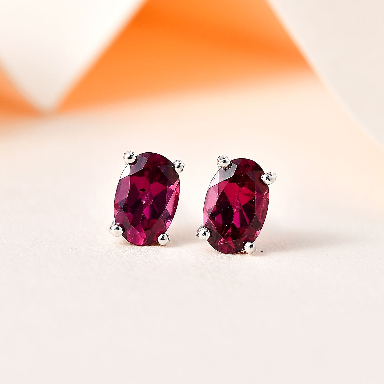 Rhodolite Garnet Stud Earrings in Platinum Overlay Sterling Silver 1.17 Ct