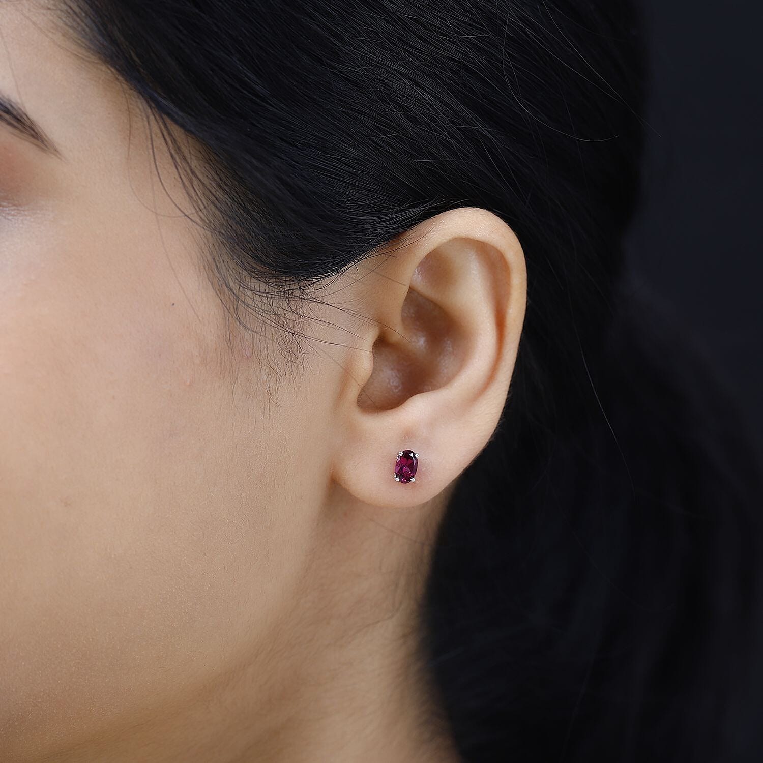 Rhodolite Garnet Stud Earrings in Platinum Overlay Sterling Silver 1.17 Ct