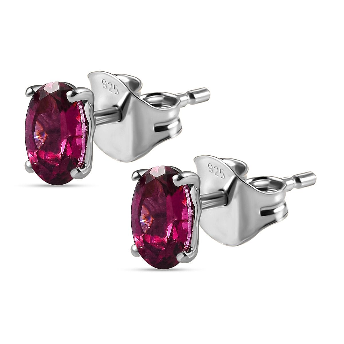 Rhodolite Garnet Stud Earrings in Platinum Overlay Sterling Silver 1.17 Ct