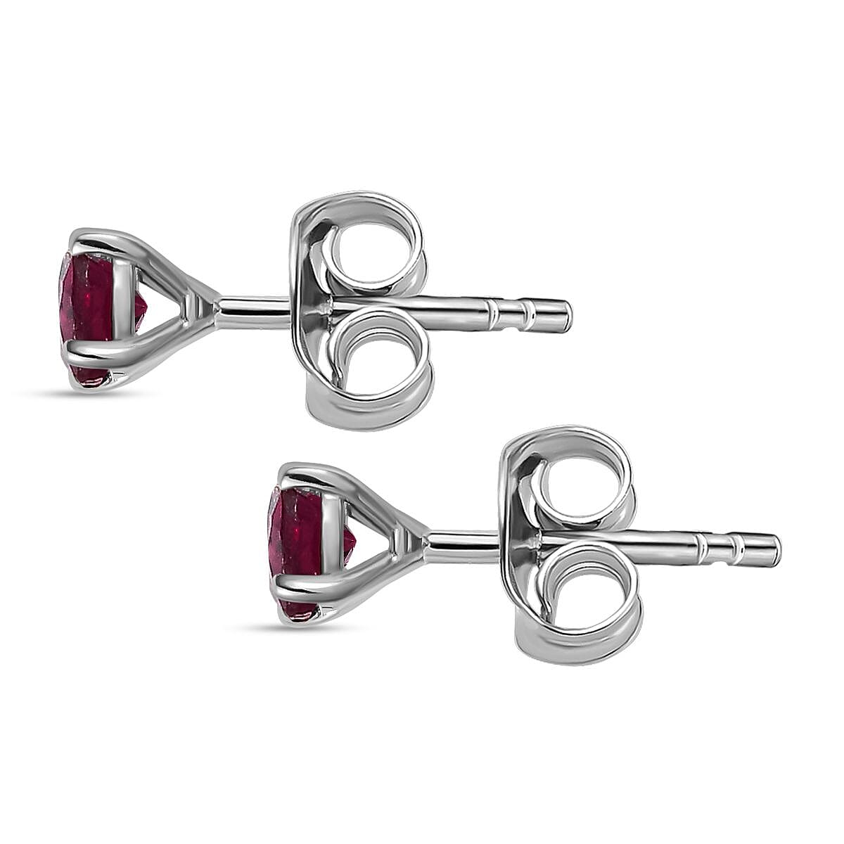 Rhodolite Garnet Stud Earrings in Platinum Overlay Sterling Silver 1.17 Ct