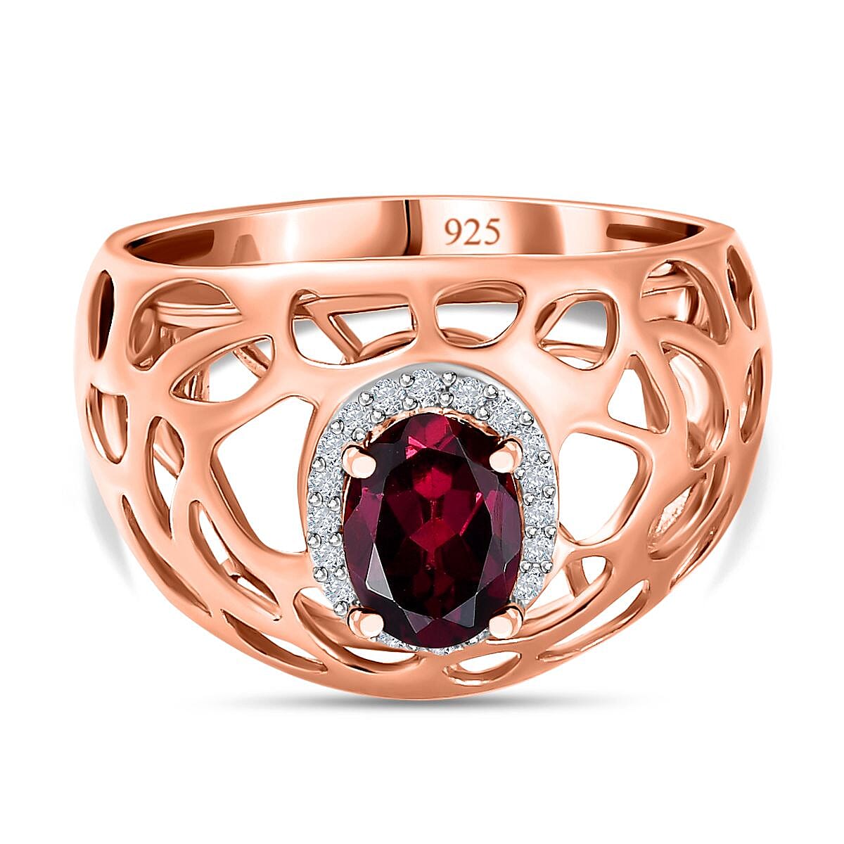 Rhodolite Garnet and Natural Zircon Ring in 18K Vermeil Rose Gold Plated Sterling Silver 1.15 Ct.