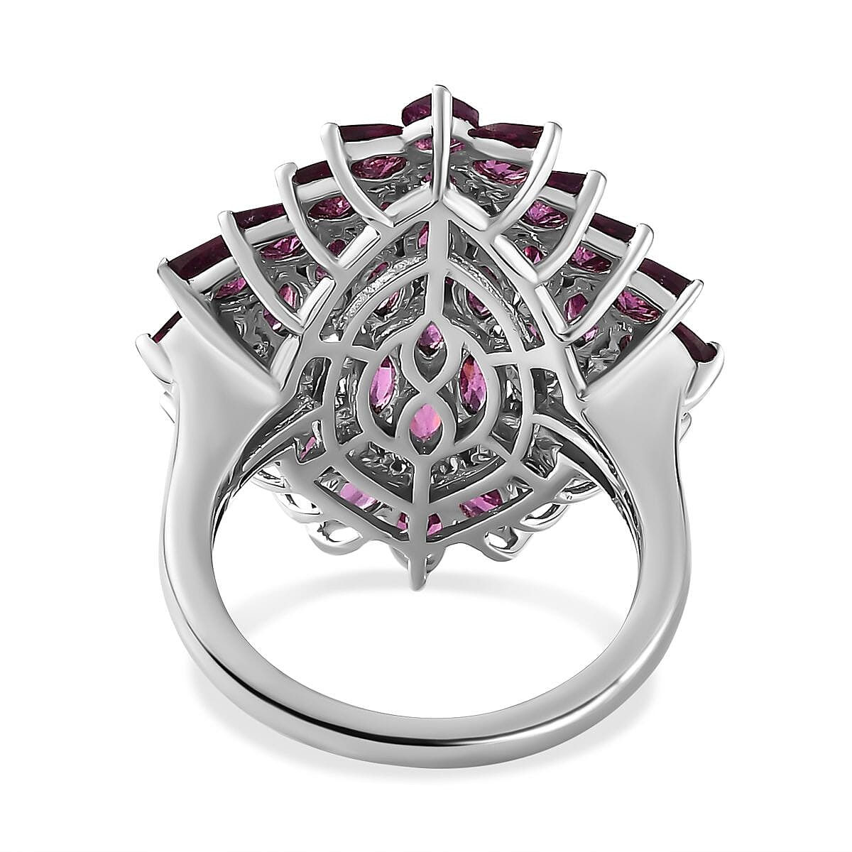 Rhodolite Garnet Cluster Ring in Platinum Overlay Sterling Silver 6.80 Ct, Silver Wt. 5.80 Gms.
