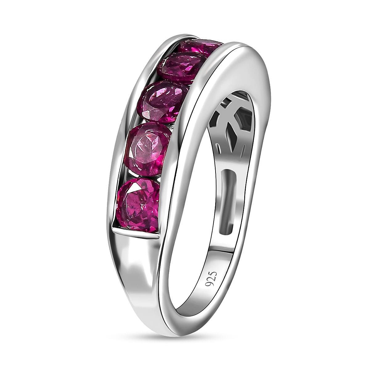 Rhodolite Garnet Ring in Platinum Overlay Sterling Silver 1.81 Ct.