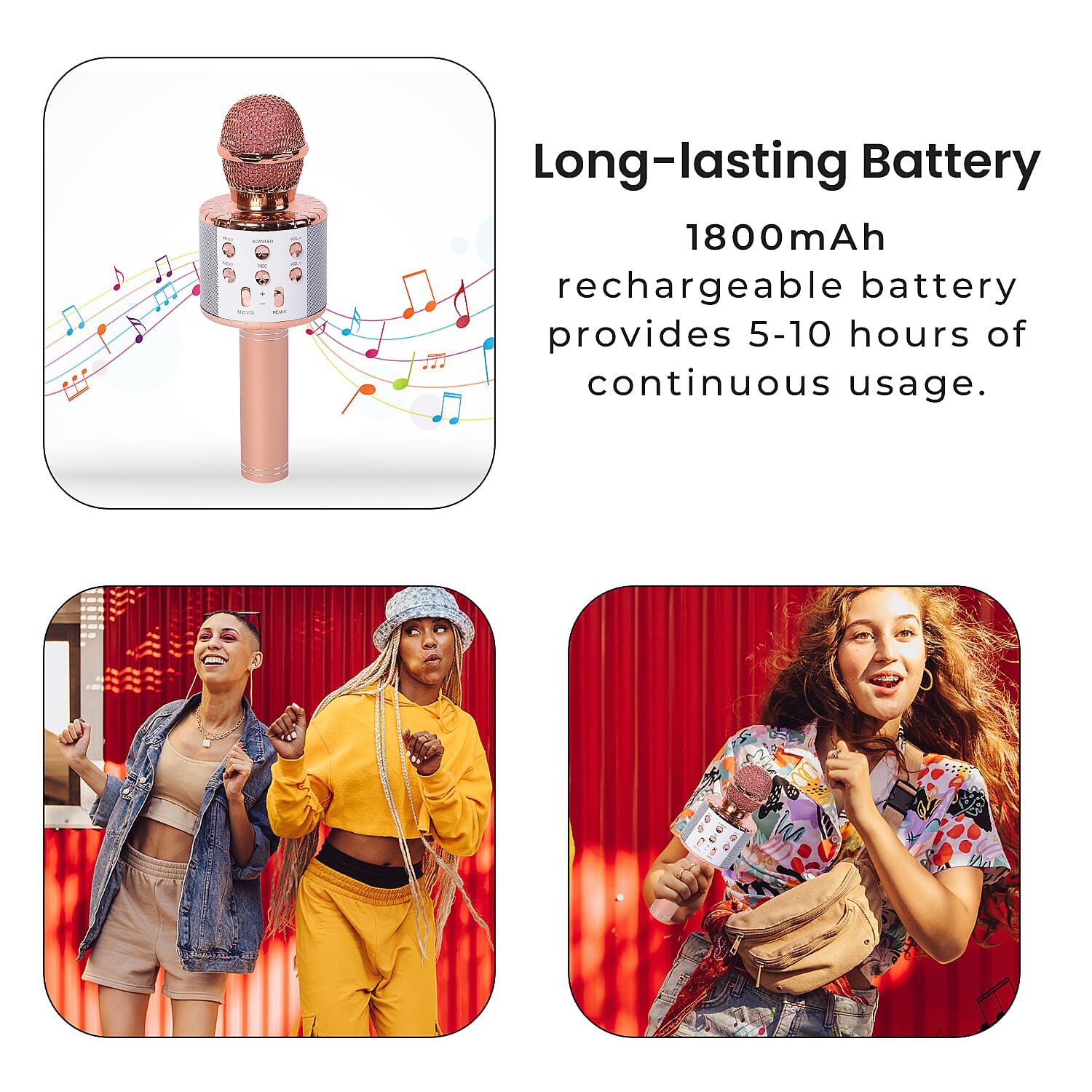 Wireless Bluetooth Karaoke Microphone with Dancing LED Lights - Rose Gold