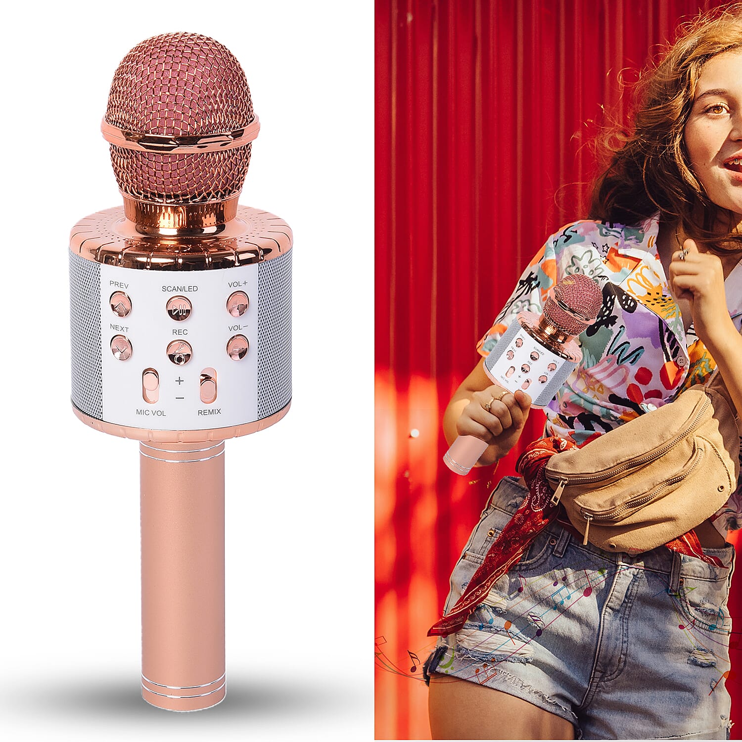 Wireless Bluetooth Karaoke Microphone with Dancing LED Lights - Rose Gold