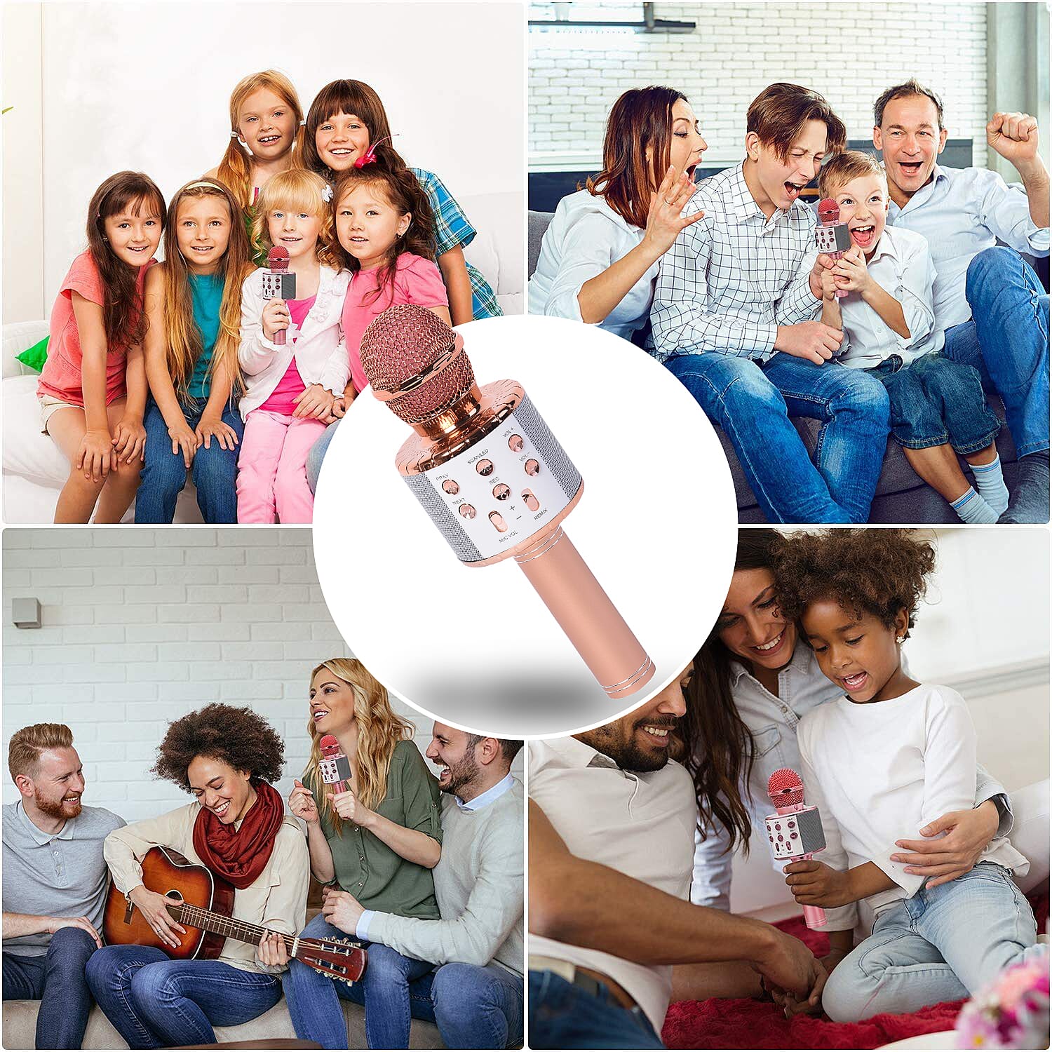 Wireless Bluetooth Karaoke Microphone with Dancing LED Lights - Rose Gold