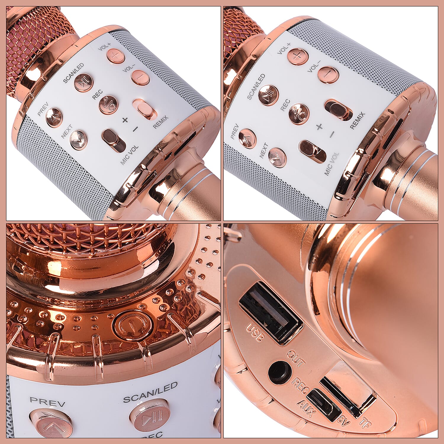 Wireless Bluetooth Karaoke Microphone with Dancing LED Lights - Rose Gold