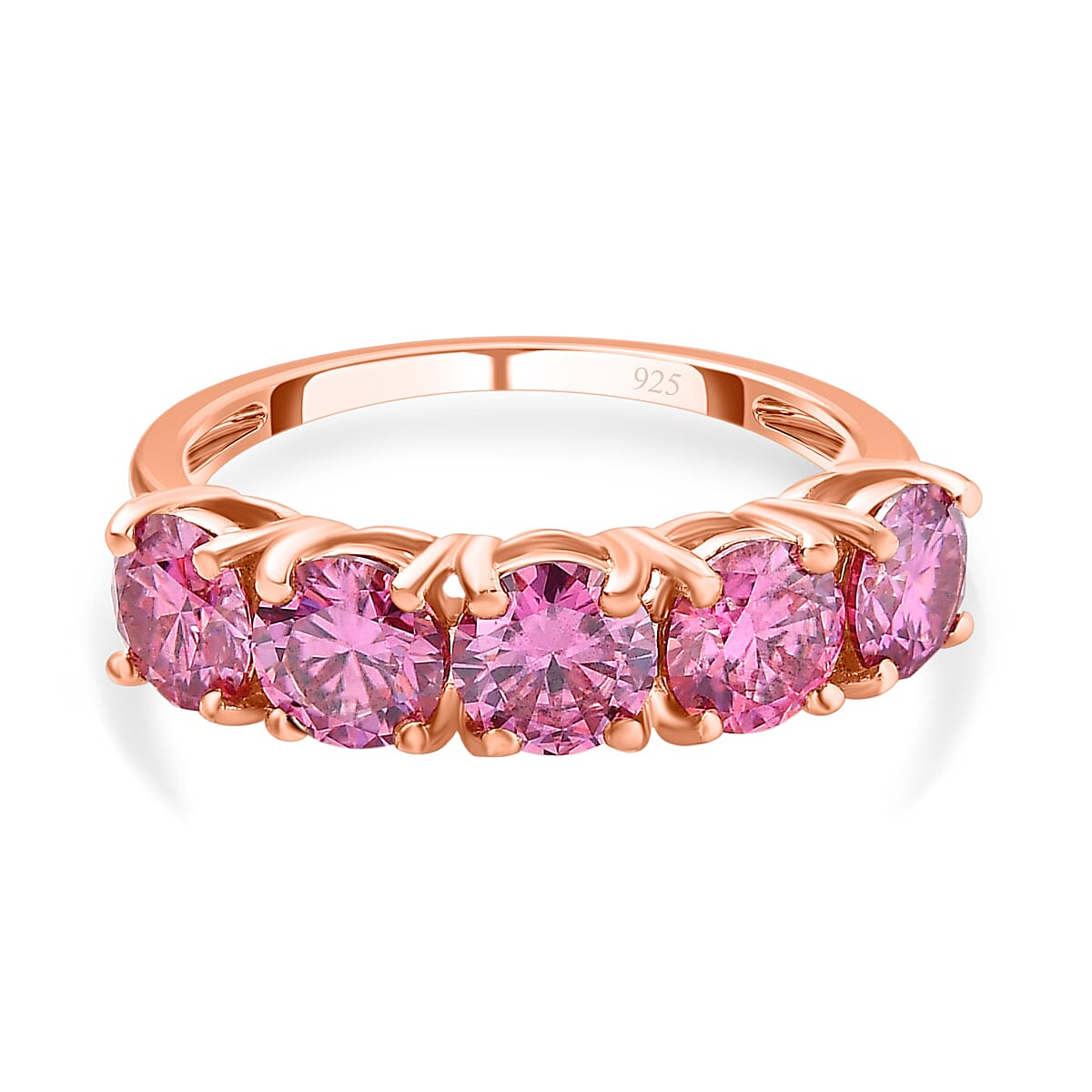 Pink Moissanite Half Eternity 5 Stone Ring in 18K Vermeil RG Plated Sterling Silver 2.17 Ct.