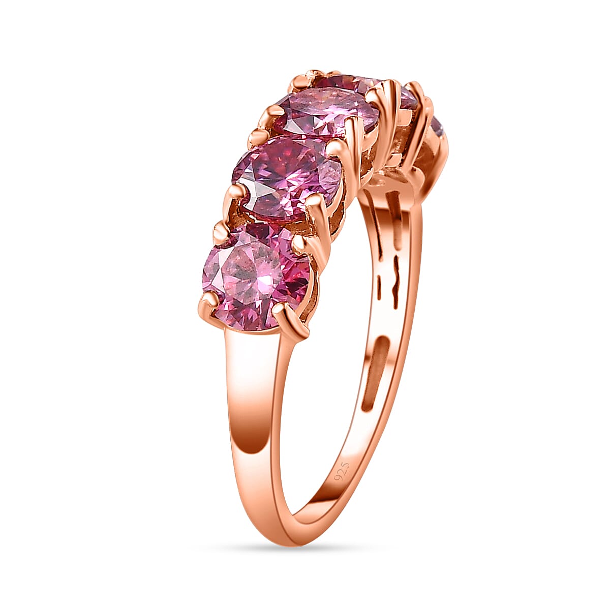 Pink Moissanite Half Eternity 5 Stone Ring in 18K Vermeil RG Plated Sterling Silver 2.17 Ct.