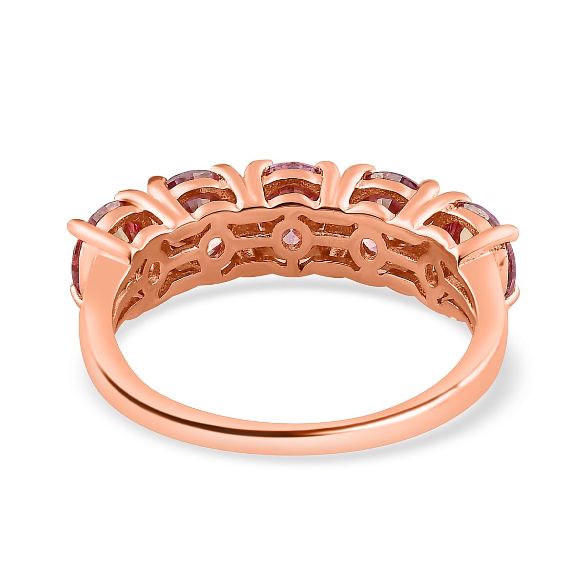 Pink Moissanite Half Eternity 5 Stone Ring in 18K Vermeil RG Plated Sterling Silver 2.17 Ct.