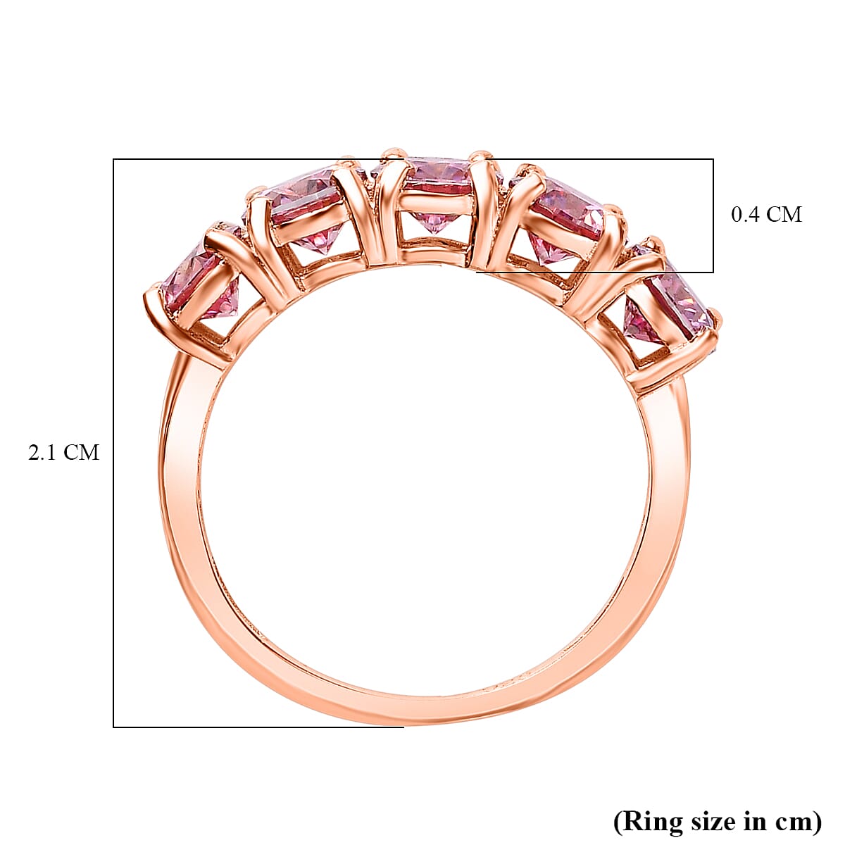 Pink Moissanite Half Eternity 5 Stone Ring in 18K Vermeil RG Plated Sterling Silver 2.17 Ct.