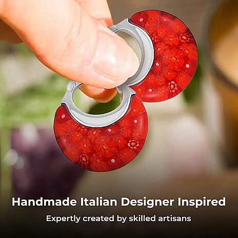 Red Color Murano Glass Earring with Clasp in Stainless Steel