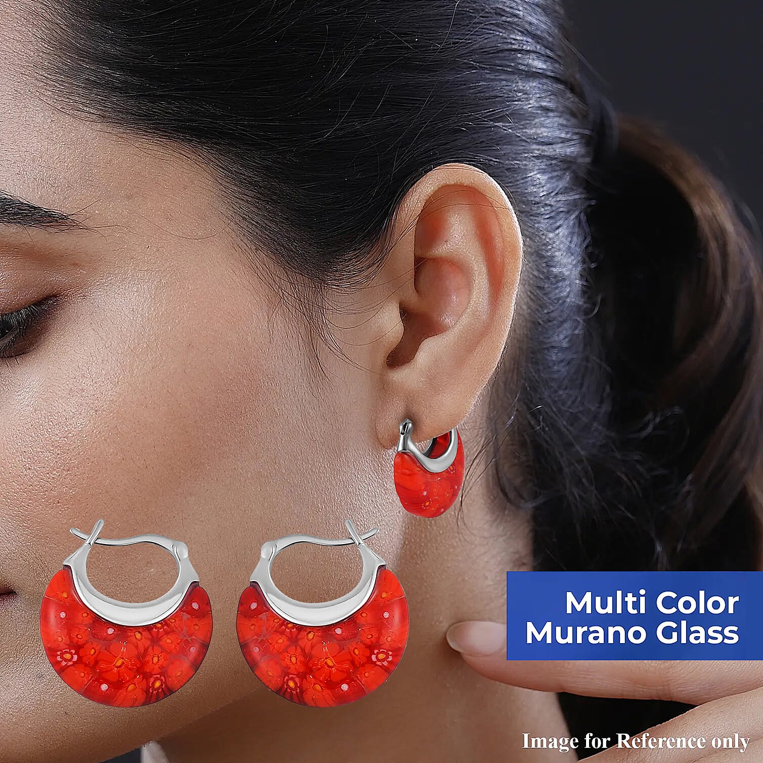 Red Color Murano Glass Earring with Clasp in Stainless Steel