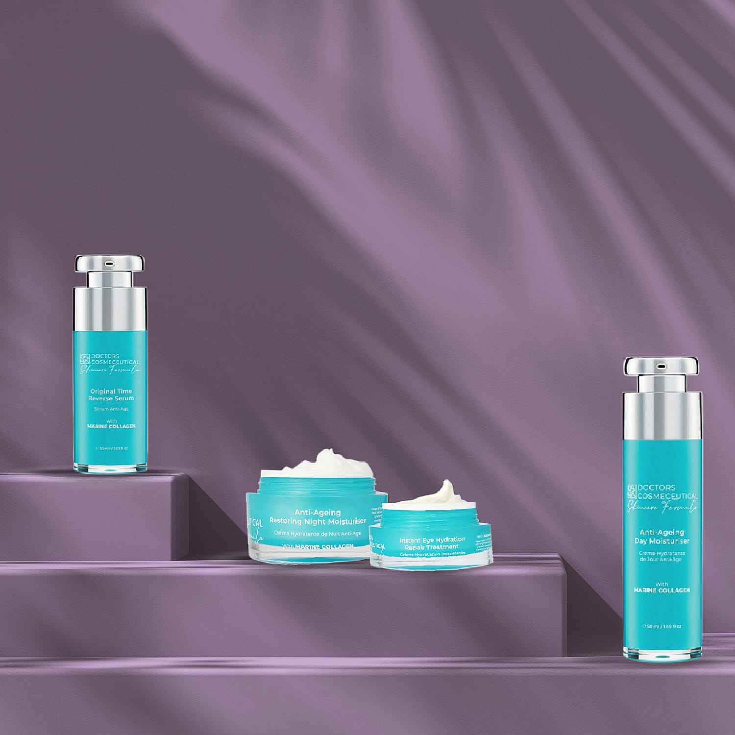 Doctors Formula Marine Collagen- The Anti-Ageing Collection (Incl Anti-Ageing Day, Night Moisturiser 50ml,Time Reverse Serum 30ml - Instant Eye HydrationTreatment 15ml)