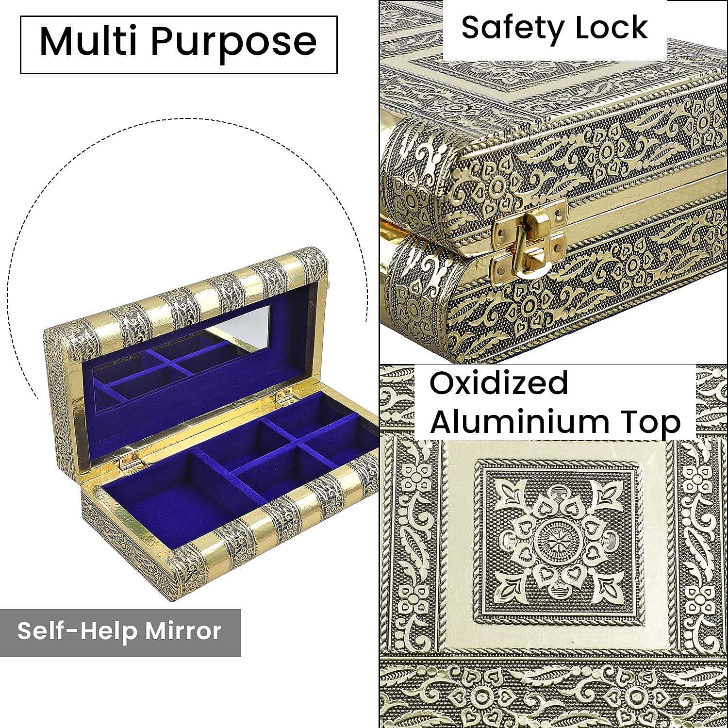 Handcrafted Oxidized Aluminium Storage/Jewelry Box with Mirror - Copper