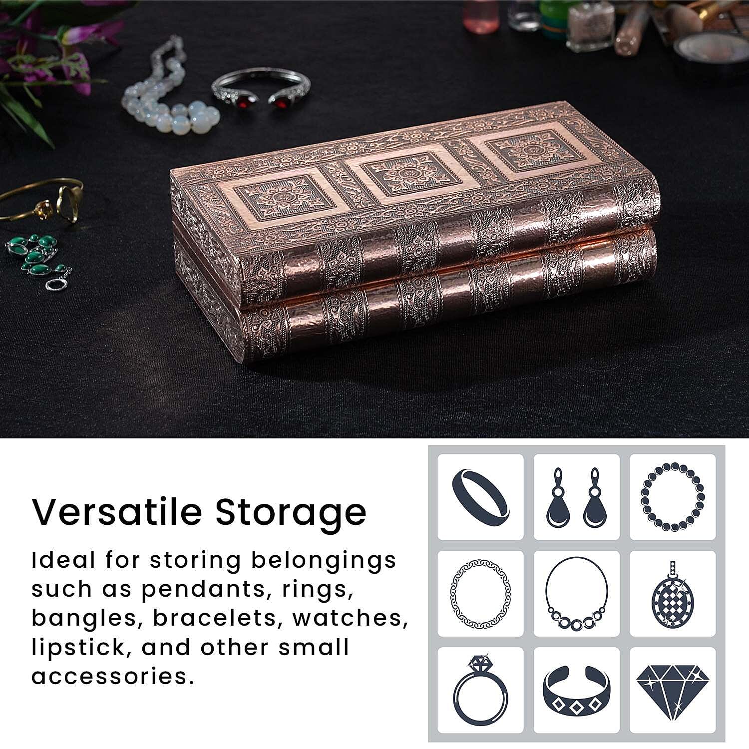 Handcrafted Oxidized Aluminium Storage-Jewelry Box with Mirror (Size 27x13x8 cm) - Copper