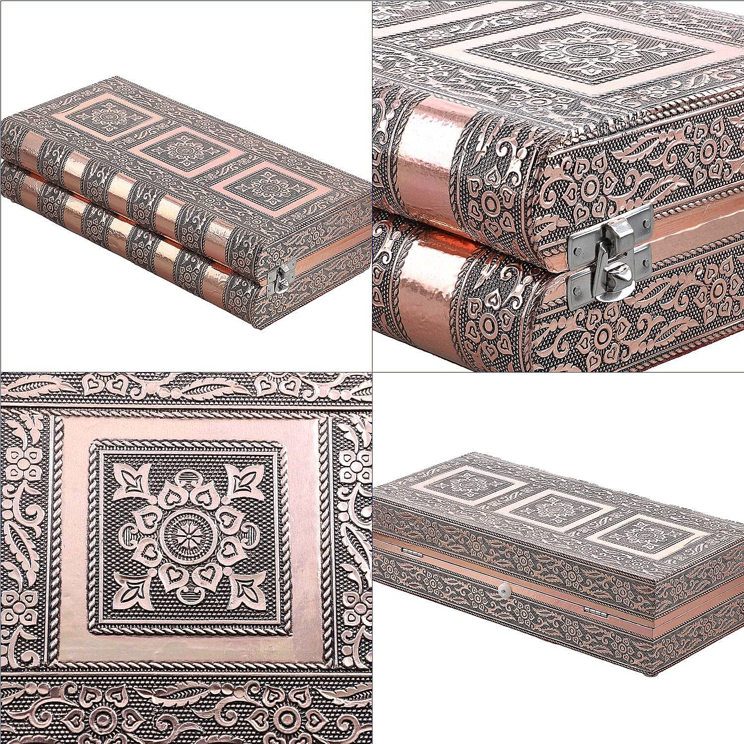 Handcrafted Oxidized Aluminium Storage-Jewelry Box with Mirror (Size 27x13x8 cm) - Copper